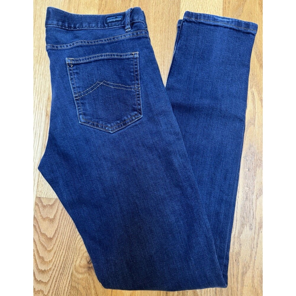 Patagonia Straight Jeans Womens Size 29 Dark Blue Denim Mid Waisted Zip Fly